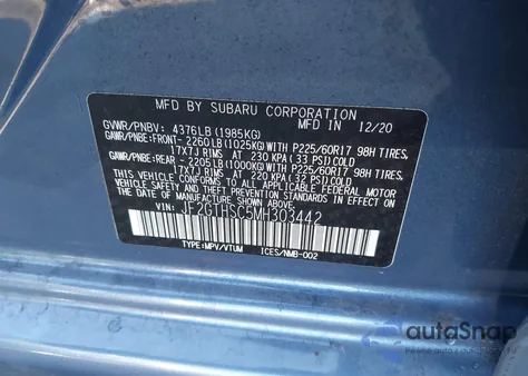 2021 Subaru Crosstrek Sport z USA, uszkodzony, nr VIN JF2GTHSC5MH303442